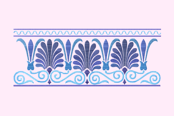 Blue Arabesque Border: Elegant Seasonal Embroidery