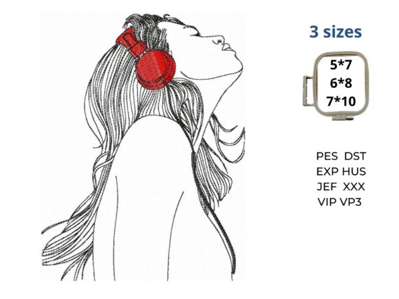 Girl with Headphones Embroidery Design