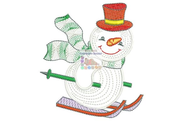 Snowman Skiing Embroidery Design