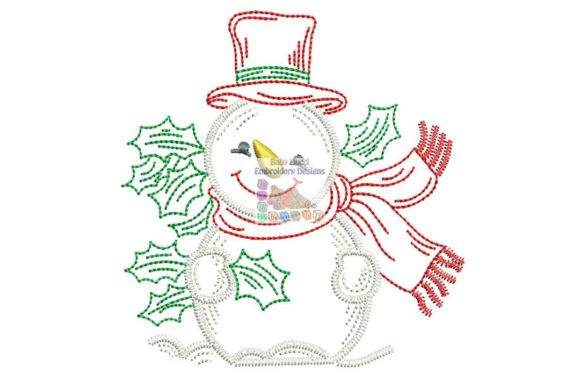 Snowman with Holly Leaves